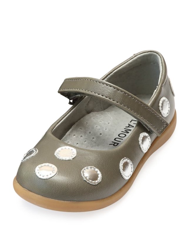 Mara Metallic Polka-Dot Leather Mary Jane, Size Baby/Toddler/Kids